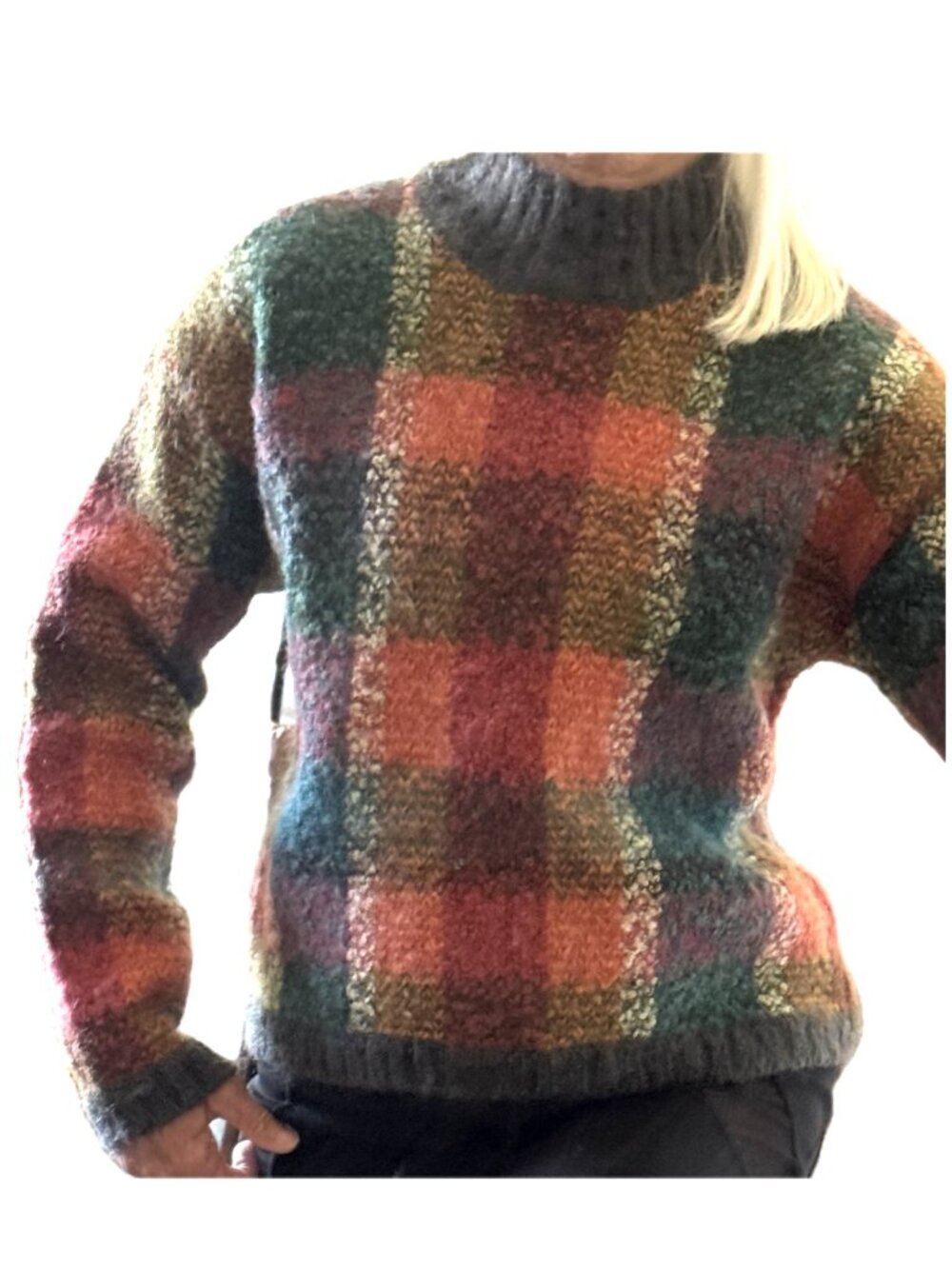 Colorful Big Plaid Talbots Wool Mohair Blend Sweater Sz S Turtleneck Long Sleeve